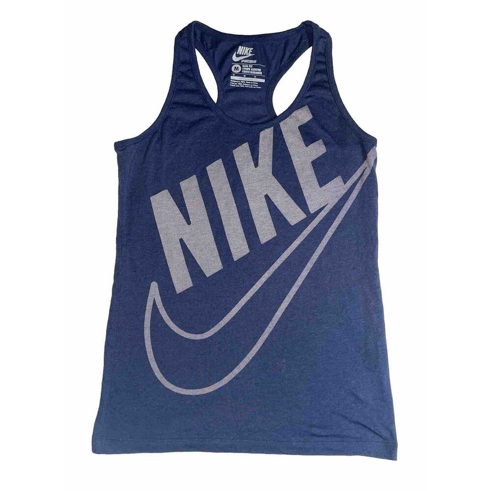 Nike Sportswear Tank Top Womens Size M Slim Fit Navy Blue With Grey Swoosh